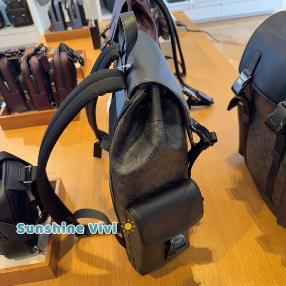 NWT COACH MEN'S Clark Backpack In Signature Canvas CCF90 Gunmetal/Charcoal/Black - Picture 4 of 6